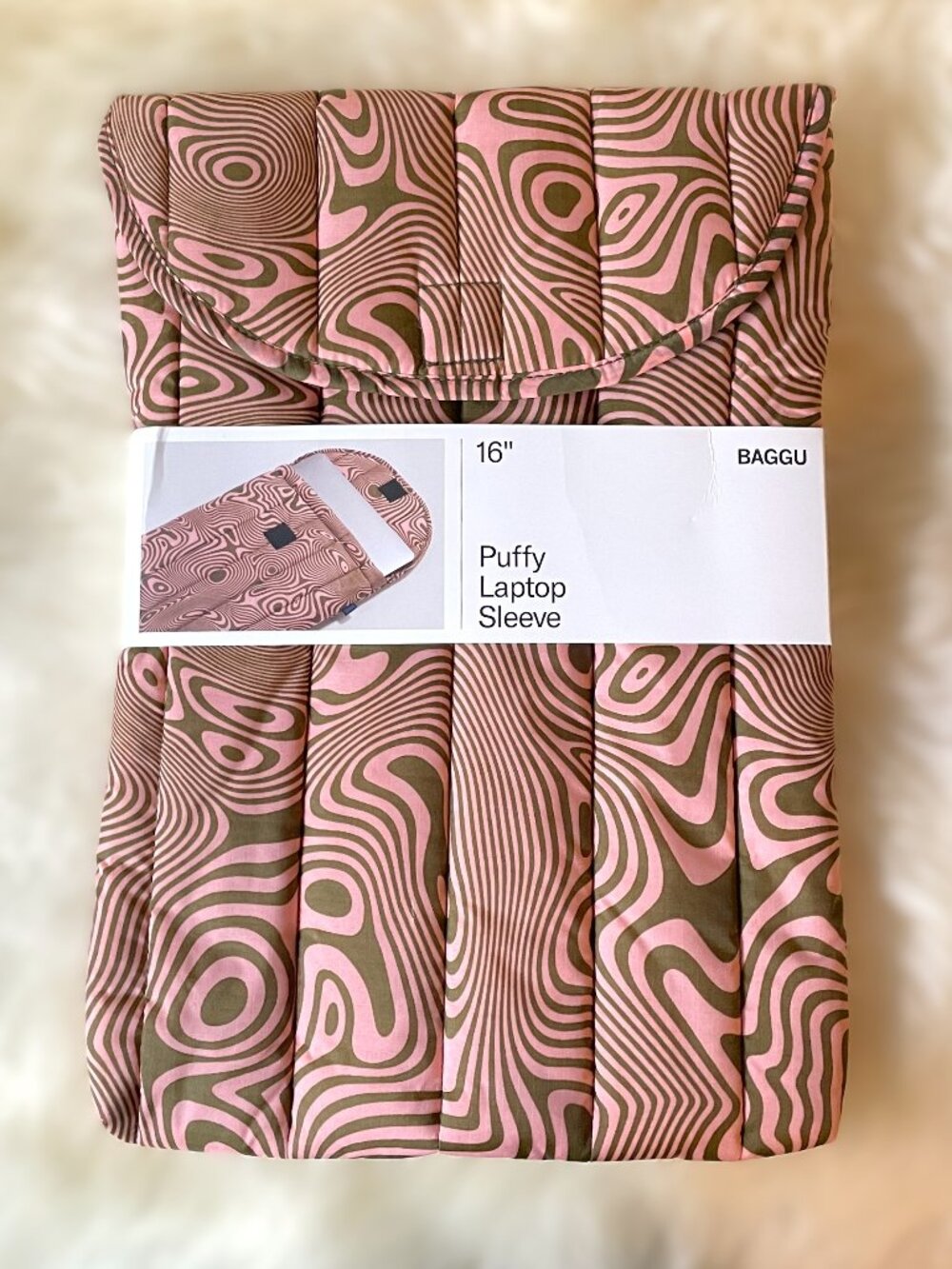 NWT Baggu Puffy Laptop Sleeve 16" - Trippy Swirl Salmon